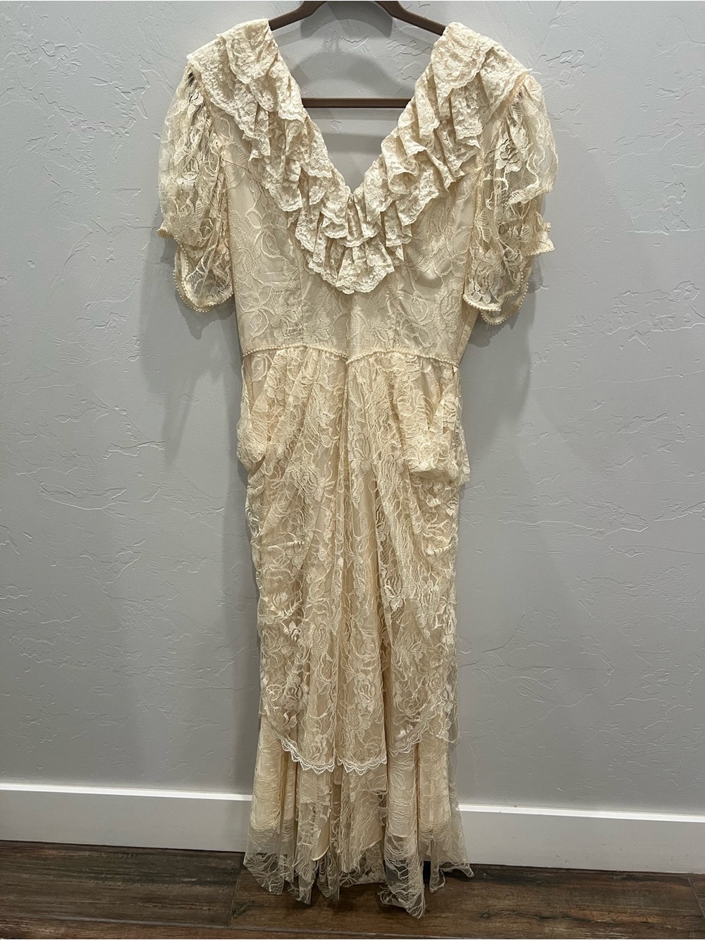 Vintage Candi Jones Ivory Lace and Pearl Draped Wedding or BOHO Dress